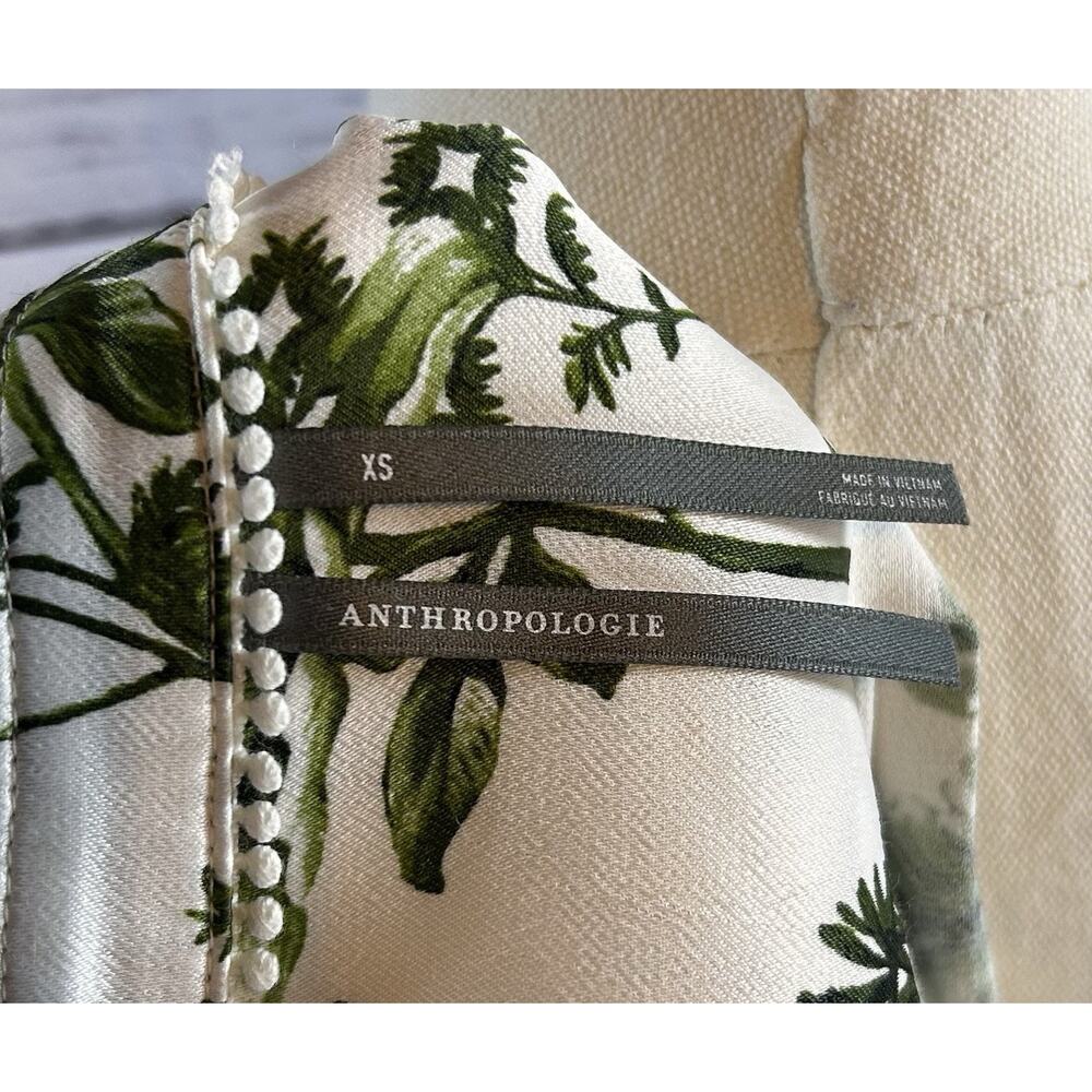Anthropologie Blouse Womens XS Green Botanical Print Bell Sleeve Viscose - Picture 7 of 8
